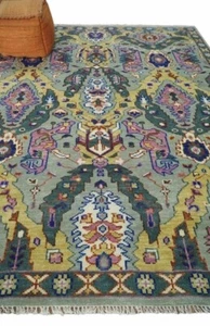 Turkish Rug Green Hand Knotted Antique Oriental Oushak Beautiful Carpets - Picture 1 of 9