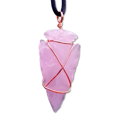 Pink Opalite Arrowhead Pendant Necklace Powerful Gem Peruvian Argonon Jewellery - Image 1 of 4