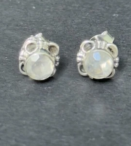 New Condition Sterling Silver Genuine Moonstone Stud Earrings 925 5MM - Picture 1 of 8