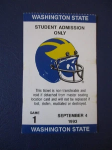 1993 University of Michigan vs Washington State Football Studententicket Stub - Bild 1 von 2