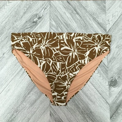 Madewell Womens Sepia Floral High Rise Full Coverage Crossover Bikini Bottom 3X - Image 1 of 4