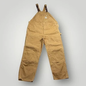 Vintage 90s Carhartt Bib Overalls Mens 46x32 Brown Duck Double Knee R19 Made USA - Bild 1 von 12