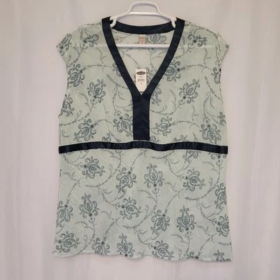 全新带标签 Old Navy Y2K 半透明帝国腰绿色花卉衬衫珠光 Wmn's 3X — 第 1/4 张图片