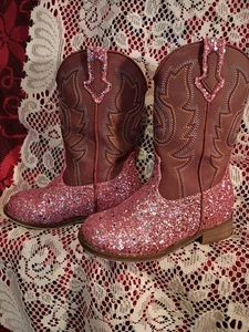 Stivali da cowboy bambina Motasha rosa glitter taglia 9 usati - Foto 1 di 9