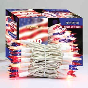Patriotic String Lights, 100 Count 19.6 FT July 4th 100, 100 Red White Blue - Picture 1 of 6