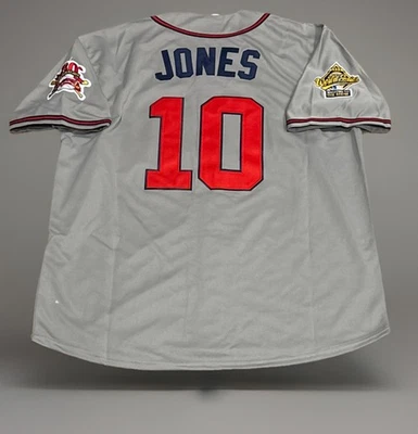 Camiseta Chipper Jones Atlanta Braves masculina GG nova com etiquetas 1995 cinza estrada retrô Throwback - Imagem 1 de 4