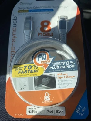 NEW Charge + Sync Cable USB Type C to Connector iPhone iPad iPod 8ft 70% Faster - Image 1 of 4
