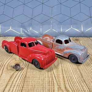 2 Posten Vintage 9 Zoll Hubley Kiddie Spielzeug #474 rot Abschleppwagen 1940er 50er Ford - Bild 1 von 13