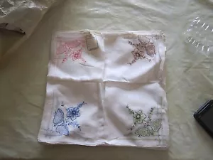 NEW 12 Hand Embroidered Linen Handkerchief From Hong Kong 10" Square - Picture 1 of 3