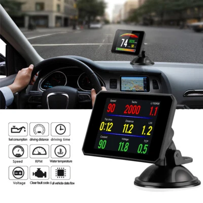 HUD Head Up Display Speedometer Alarm Oil Water Temp Gauge Monitor Car SUV OBD2 - Image 1 of 4