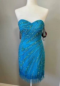New Sequin Formal Dress Alyce Designs Bright Turquoise Sz. 2 - Picture 1 of 5