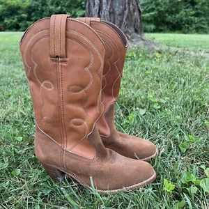 Damen Vintage 70er Dexter braun Leder Holzabsatz Western Cowboystiefel USA 8,5 - Bild 1 von 18