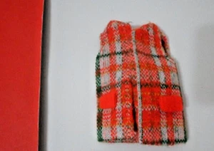 MATTEL FRANCIE #1767 1970 PLAID PLANS VEST RED-ORANGE KNIT PRINT CLOTHES - Picture 1 of 3