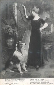 SALON de 1913, HARP, COLLIE & Young Woman, Artist Jules Monge; ND, Near Mint - Picture 1 of 2