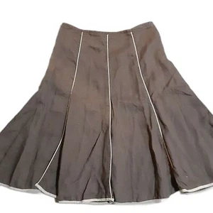 Willi Smith brown 100% linen skirt 12 knee length classic career - Picture 1 of 2