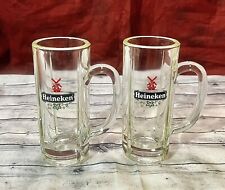 Lot of 2 Heineken Beer Stein Mugs Heavy Thick Clear Glass Holland Windmill 6.5in