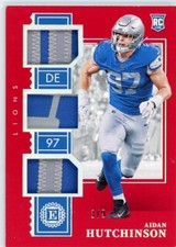 AIDAN HUTCHINSON RC 2 COLOR TRIPLE PATCH 2022 PANINI ENCASED RED 3/9 LIONS #RTM-