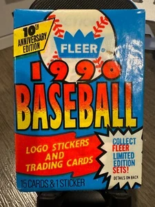Paquete de cera de béisbol Fleer 1990 (1 paquete sellado de fábrica/15 tarjetas) - Imagen 1 de 1