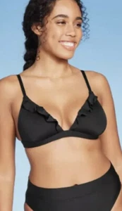 Women's NWT Shade & Shore Black Triangle Ruffle Bikini Top Size XL(16-18) - Picture 1 of 5