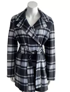 Theory Women Multi Paid Belted Overlay Wool-Blend Wrap Coat Size M NWT 695$+TAX - Picture 1 of 8
