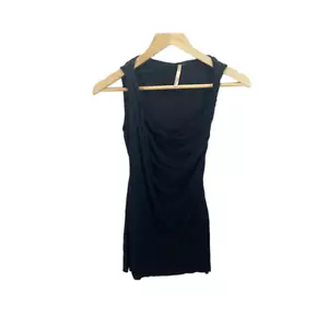 Elan Womens Basic Black Sleeveless Top Drape Scoop Neck Cinched Sides Stretch S - Picture 1 of 5