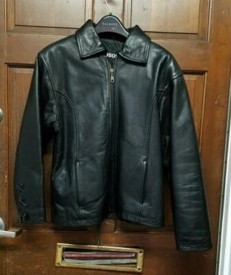 Chaqueta de Cuero Hudson Negra Cordones Personalizados Calidad Hecha Gruesa Motocicleta Grande L Foto 1 de 4