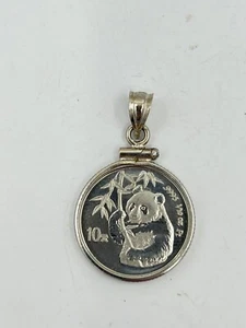1995 100 Yuan 1/10 Oz Platinum China Panda Coin 14k White Gold Bezel Pendant 4g - Picture 1 of 6