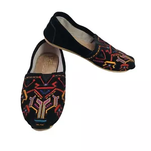 Toms Azteken bestickt klassische schwarze Wildleder-Flats Damengröße 6,5 US 4,5 UK 37 EUR - Bild 1 von 11