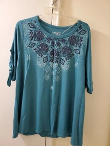 Terry & Sky 0X, 14W or 1X , (16W -18W) Painted beautiful Shirt Short tie Sleeve - Picture 1 of 8