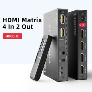 4K 60Hz HDMI 2.0 Matrix 4X2 Switch 4 in 2 out Video Switch Splitter with Remote