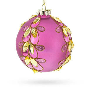 Enchanting Jeweled Pink Blown Glass Ball Christmas Ornament - Picture 1 of 3