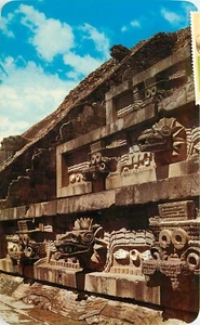 QUETZALCOATL Steinschnitzereien Teotihuacan gefiederte Schlange Regen Gott Mexiko Postkarte - Bild 1 von 2