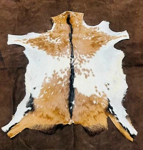 Tricolor Scandinavian Fur, Leather Goat Hide Animal Skin, Nordic Summer Coat - Picture 1 of 9
