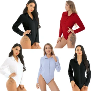 Damen Hemd Body Langarmshirt Bluse Business Bodybluse OL Hemdbluse Unterwäsche - Picture 1 of 47