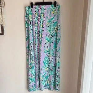 Lilly Pulitzer SURI MAXI SKIRT Light Lilac Verbena Purple beach Green large EUC - Picture 1 of 8