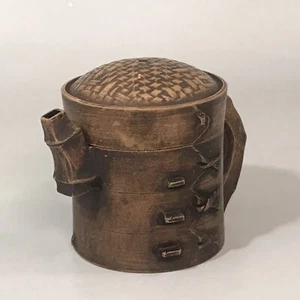 Vintage Chinese Yixing Clay Pottery Bamboo Form Rice Steamer Teapot c1940's - Picture 1 of 12