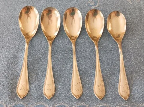 5 Vintage Alvin Sterling Silver Evangeline Egg Spoons Monogram R Set Cover
