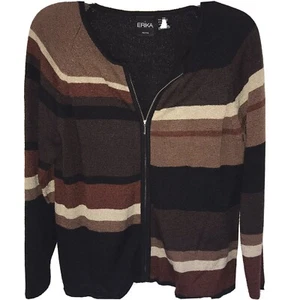 ERIKA COLORFUL ACRYLIC CARDIGAN SWEATER JACKET ZIP UP womens Petite Small PS - Picture 1 of 12