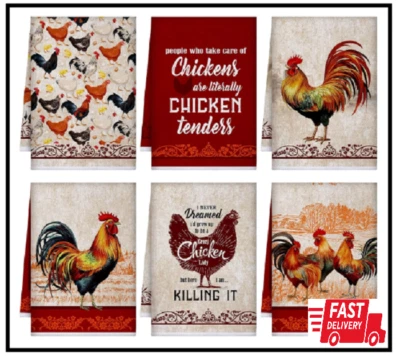 6 Pcs Chicken Kitchen Towels Dish Towels Christian Farmhouse Vintage Rooster - Image 1 of 2