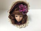 Dandee Porcelain Victorian Doll Head Tree Ornament Purple Hat Velvet Holiday