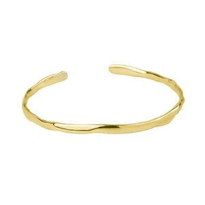 Sterling Silver Thin Polished Shiny Solid Hammered Cuff Bangle Bracelet 16.5cm - Picture 1 of 16