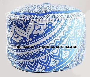 Ombre Mandala Pom Lace Ottoman Pouf Bohemian Indian Decor Footstools 24" Boho - Foto 1 di 4