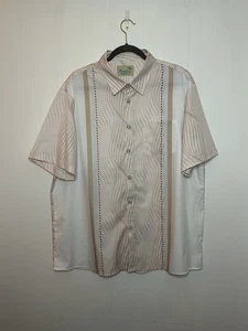 Camisa Hawaiana Royaura Rayas Beige/Crema Estampado Manga Corta Con Botones Talla XL - Imagen 1 de 7