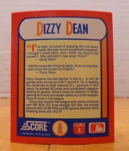 TARJETA DE BÉISBOL SCORE MINI CHASE INSERT THE MVP'S N.L. Dizzy Dean 1934 - Imagen 1 de 2