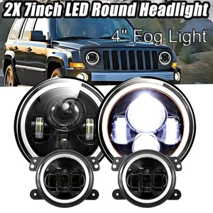For Jeep Wrangler JK 7 inch Round LED Headlight Fog Light Turn Signal Hi Lo 4PCS - Foto 1 di 12