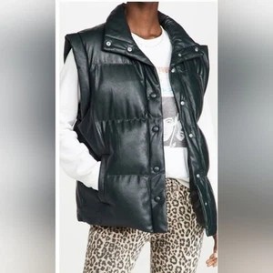 Blank NYC Puffer Vest Size S In Dark Green Button Snap - Picture 1 of 15