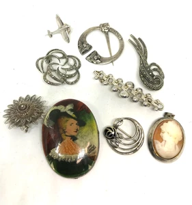 9 x Vintage Sterling Silber Broschen / Anstecknadeln / Kamee Konvolut - Bild 1 von 5