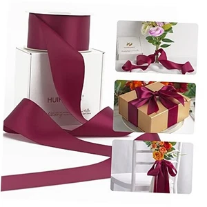 Ribbon Wide Double Face Satin Ribbon Maroon Fabric Ribbon for 2 inch Wine Red - Picture 1 of 7