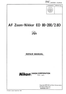 NIKON AF 80-200mm f2.8D Two Touch Lens Service Repair Manual & Parts List PDF - Picture 1 of 3