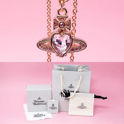 Collar Vivienne Westwood Oro Rosa Corazón Orbe Colgante Con Cristales Rosa y Caja Foto 1 de 4